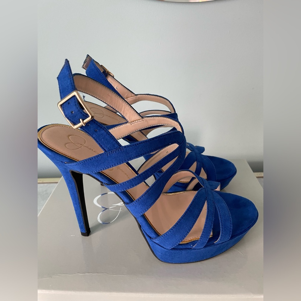 Jessica Simpson Cobalt Blue Microsuede Stilettos, size 8, like NEW